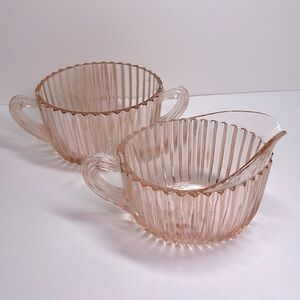 Vintage Queen Mary Pink Depression Glass Creamer & Sugar Set – 1930s